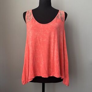 POL Tank Top Womens Small Coral Lace‎ Back Racerback Festival Swing Boho Fairy